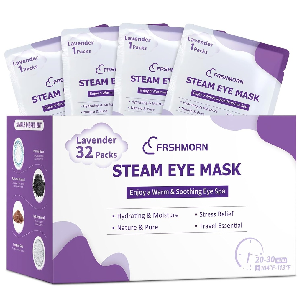 32 Packs Steam Eye Mask, Mask Heated Eye untuk Tidur, Hangat Compress for Eye, Self Haeating Disposal Mask Comfortable Mask for Home, Office, Spa, Travel Essentials (Lavender)
