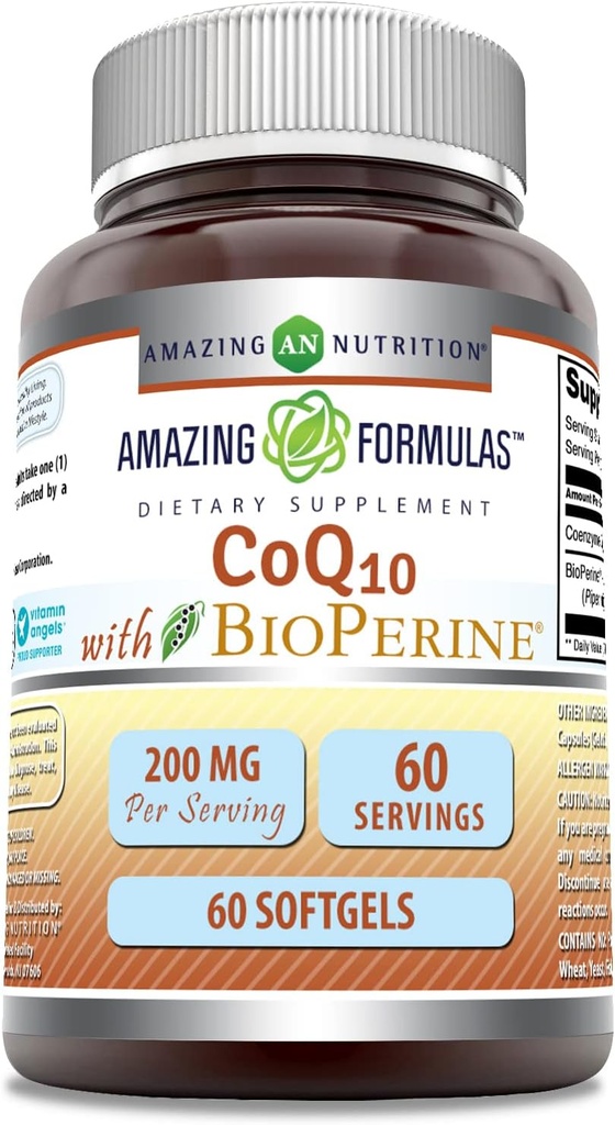 Menakjubkan Formula CoQ10 dengan Tambahan Bioperine, 200 Mg per Serving 124; 60 Softgels 124; Non-GMO 124; Gluten-Free 124; Dibuat di USA