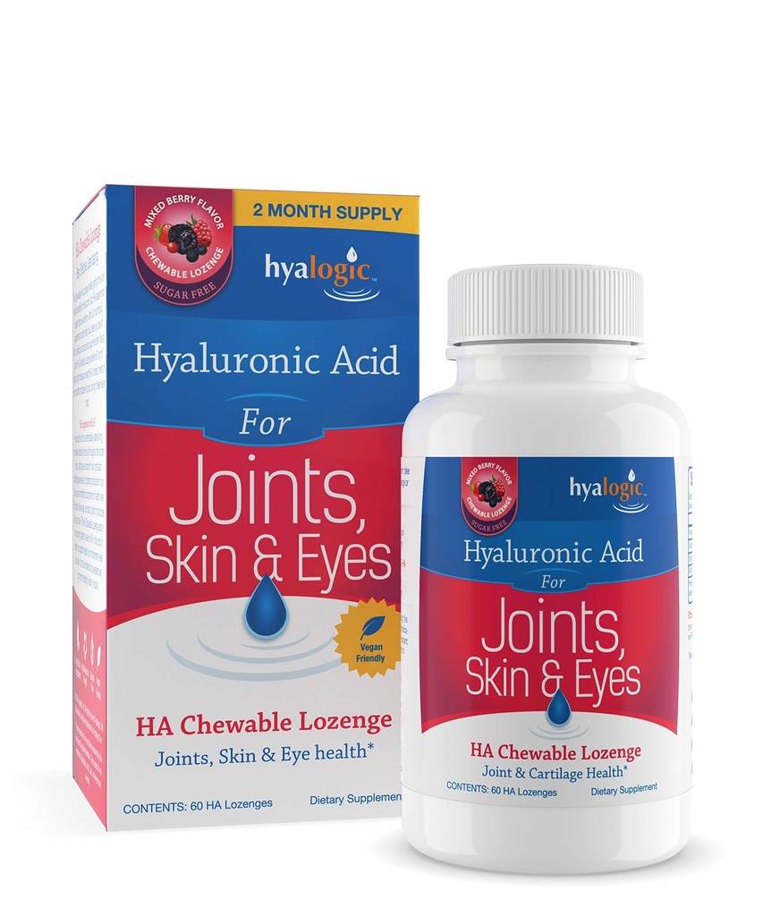 Hyalgic Hyaluronic Acid Chewables 60 Count - Great Tasting Berry Flavared (120mg per 2 Tablet) - Defy Aging Agus Agus Affar - Sugar HA Supplemen untuk Skincare & Eye Health
