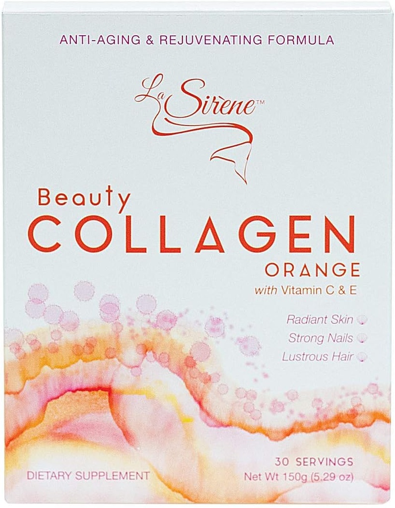 Orange Beauty Collagen (Marinir), Tipe 1 - dengan Vitamin C, E, CoQ10 dan Pre- Biotic Premium Persediaan Penuaan untuk Skin, Rambut & Nails - Dibuat di Jepang