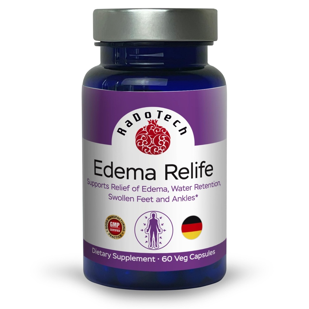 Edema Relife Support Relief of Edema, Water Retention, Swlets Feet and Ankles 60 Veg Capsules GMP - (Pack of 1)