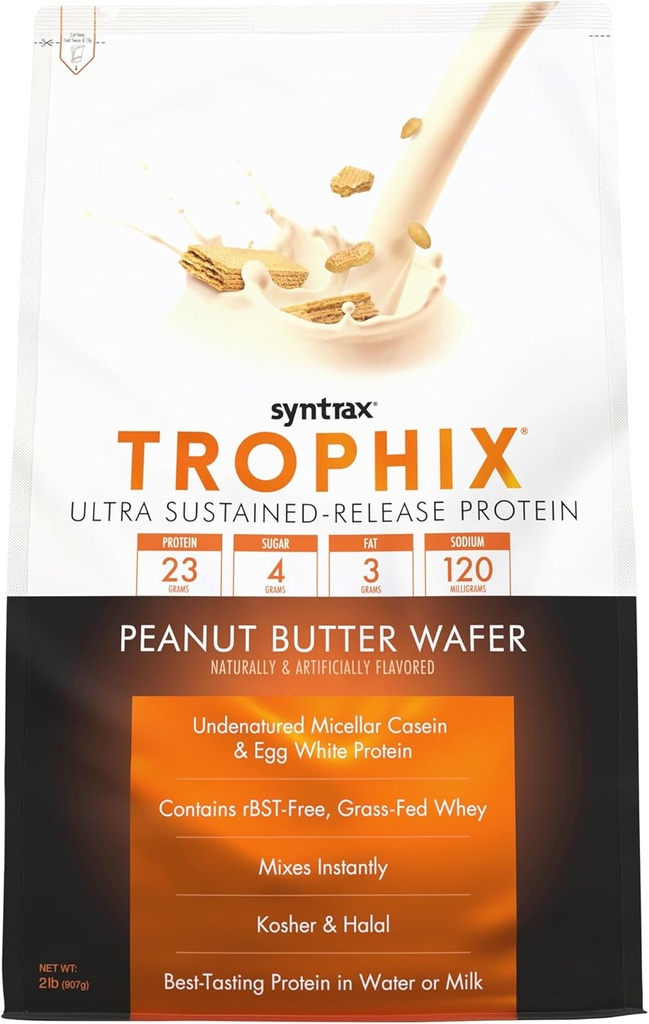 Syntrax Nutrection Trophix, Ultra Sumpined- Lease Protein Blast, Peanut Butter Wafer 2 lbs, Real Wafer Pieces