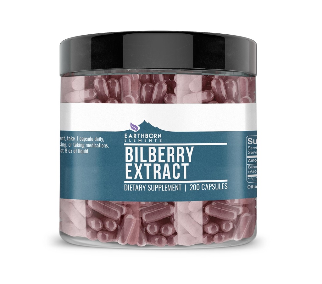 Elemen Bumi Bilberry Ekstrak 200 Capsules, Murni & Tak Dijinakkan, Tanpa Addonist