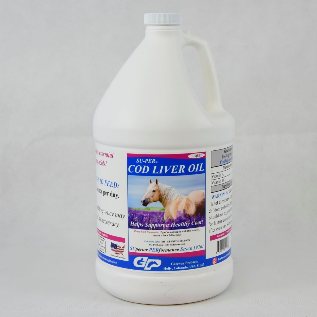 SU-PER Cod Liver Oil for Horses - Horse Oil Suplement with Estist Acids, Omega 3, Vitamin A & D - Pasokan Kuda Sehat & Skin - 1 Gallon, 4 Bulan Suppply