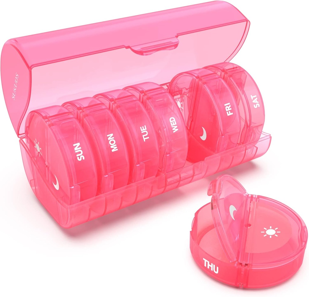 Weekly Pill Organizer 7 Day 2 Times sehari, Sukuos Large Travel Pill Box for Pills / Vitamin / Fish Oil / Suplemen, Kotak Organisasi Obat-obatan Harian, Kasus Pil Bebas BPA, Mudah dibersihkan