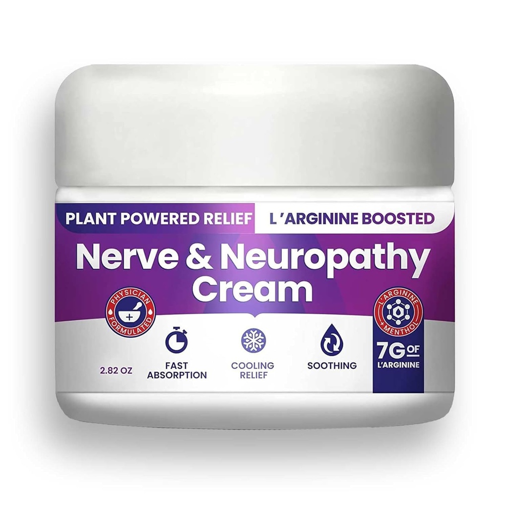 Nerve and Neuropathy Cream - Plant Apported Relief for Foot, Hands, Legs, Toes Includes 7grams of L 'Arginine; Vitamin B6, Arnica, Aloe -2.82oz