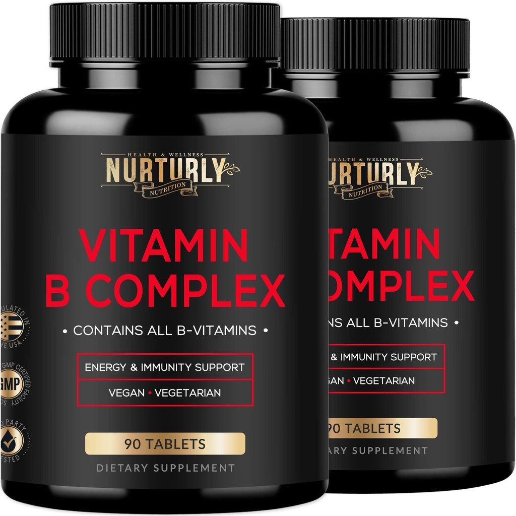 Vitamin B Kompleks - Berisi Semua Esensial B Vitamin - B1, B2, B3, B5, B6, B9, B12 dan Biotin - Super B Kompleks Vitamin untuk Energi, Dukungan Imunitas - 180 Tablet