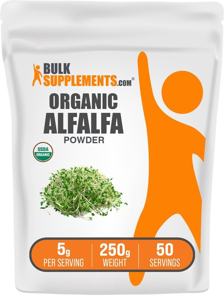 BulkSuppliments.com Organic Alfalfa Grass Powder - Alfalfa Suplemen, Green Superfood Poader - Vegan & Gluten Bebas, 5g per Serving, 250g (8.8 oz) (Paket 1)