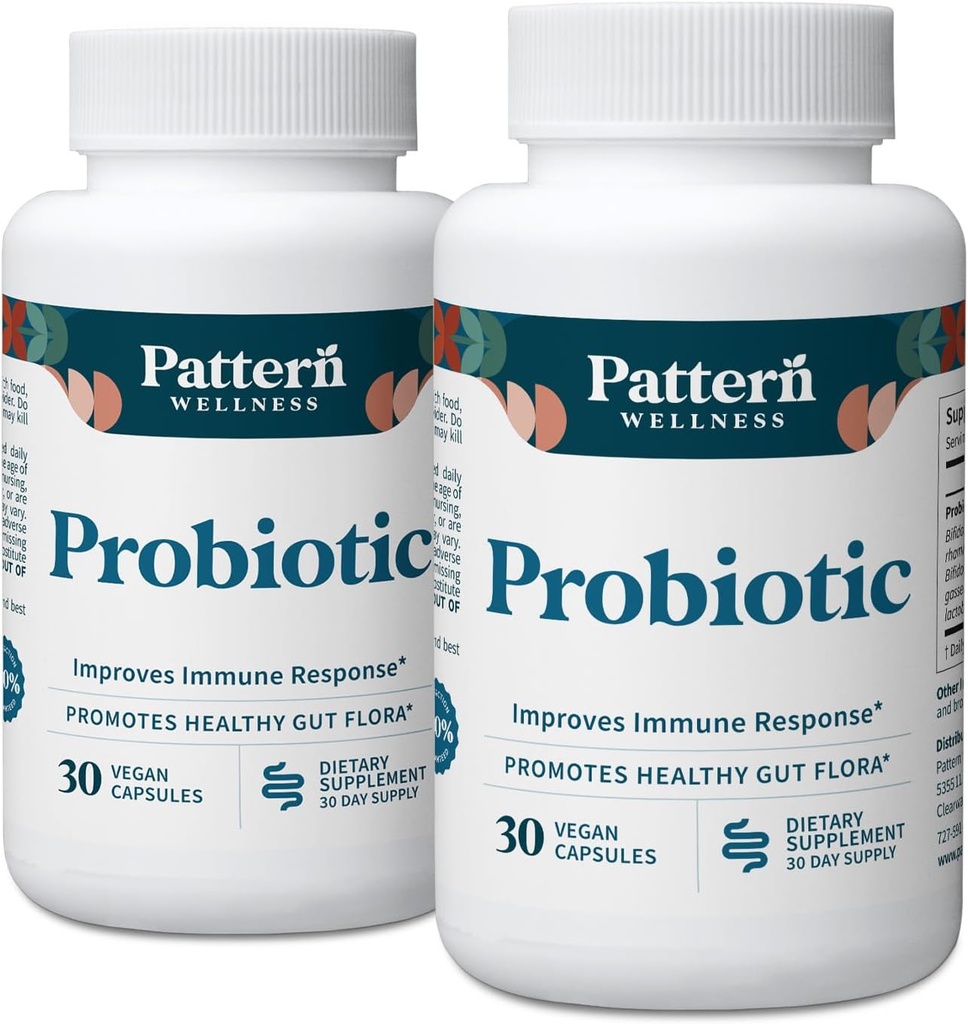 Pattern Wellness Probiotic Supplement - 51 Billion CFU - Support Digetical Saldo & Gut Wellness - Mindfully Sourced, Non-GMO - 60 Vegan Capsules