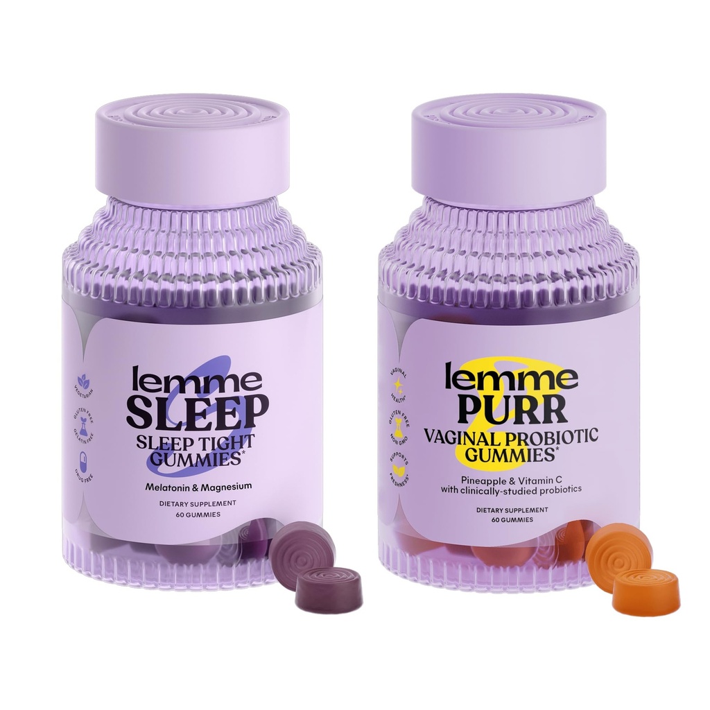 Lemme Sleep & Purr Bundle - Sleep Gummies, a Drug-Free Nighttime Aid & Purr Vaginal Probiotic Gummies for Women - Gluten Free, Gelatin Free, Non-GMO - 60 Count Each-Each