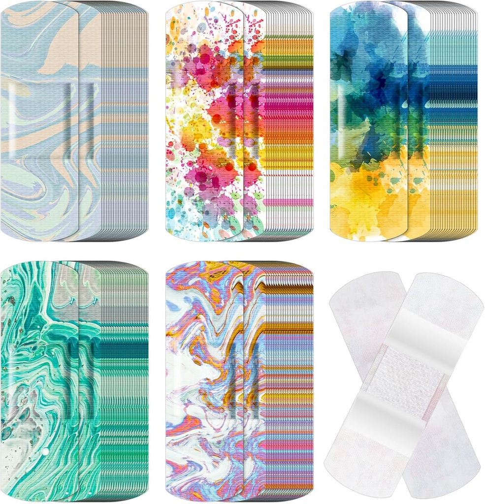 120 Pcs Fabric Adhesive Flexible Bandages Bulk Berwujud Bentuk dan Pola Kecil Kembang Fabric Kecil dengan Non Stick Pad 3 x 1 Inch untuk Cuts Weund Scrapes Wanita (Berwarna)