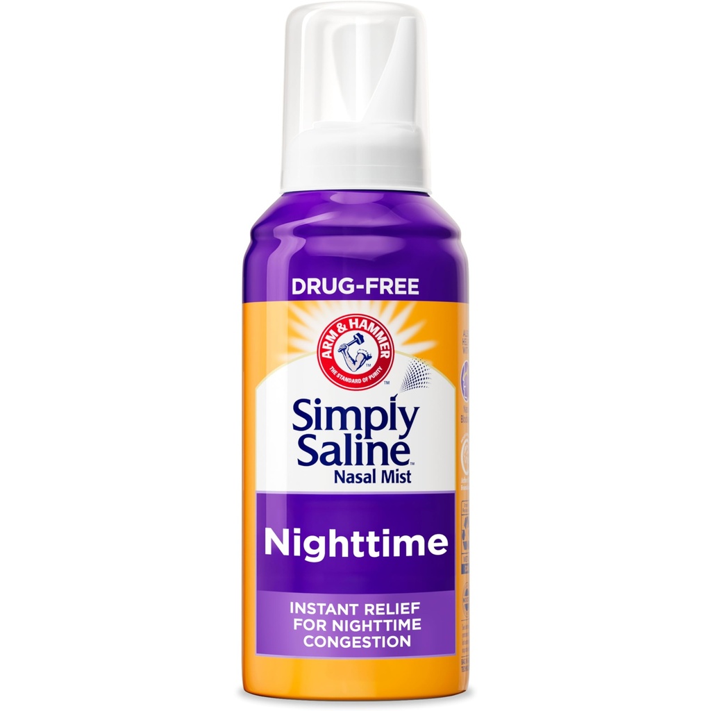 ARM & HAMMER Sederhananya Saline Nighttime Drug-Free Mist untuk Nasal Consuffic di Night, Extra Strength, Calming Eucalyptus, Aman untuk digunakan dengan Rx dan OTC, Untuk Dewasa dan Anak-Anak Umur 2 +, 4.6 oz (129 g)