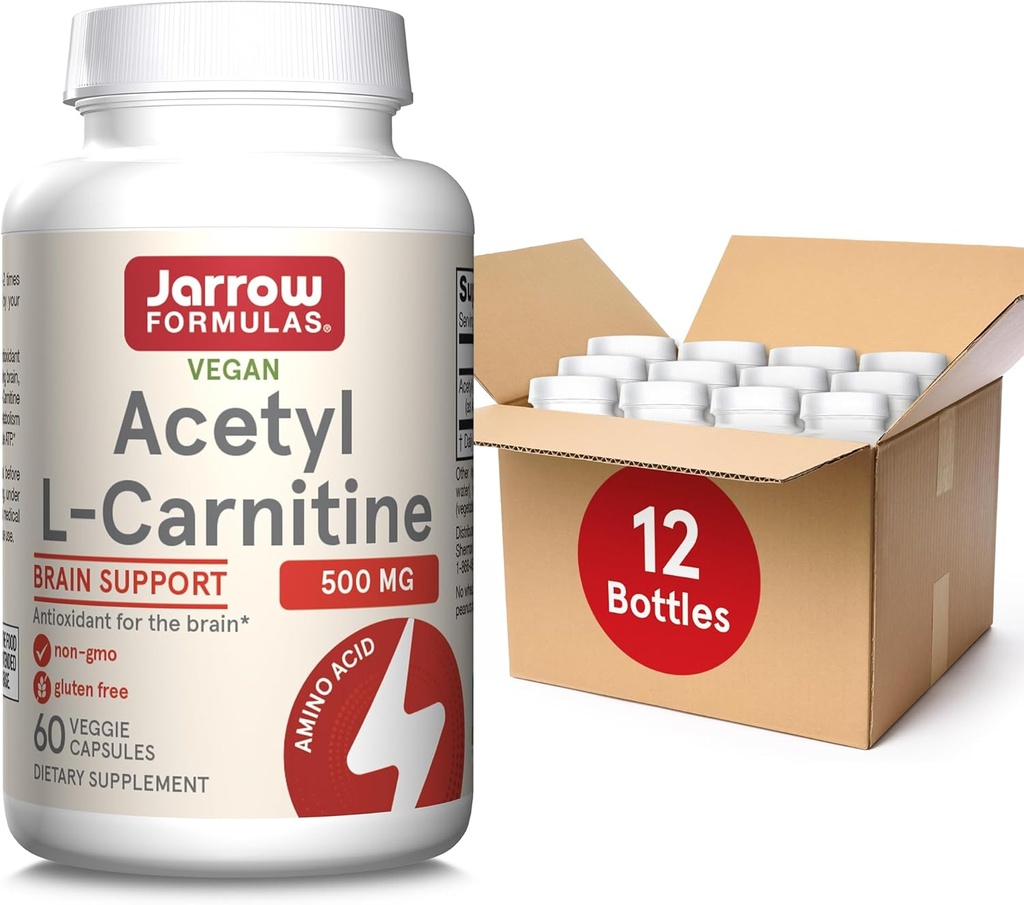 Jarrow Formula Acetyl L- Carnitine 500 mg, Dieter Suplemen, Amino Acid for Brain Health and Antioksidants, 60 Veggie Capsules, 60 Day Suply (Paket 12)