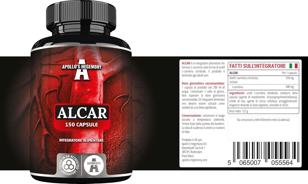 Acetyl Acetyl Pollo 'S HEGEMONY L- Carnitine HCL 550 mg, ALCAR 150 Vegan Kapsul, 5 Bulan Supply, Suppplemen Amino Acid Tinggi, Dukungan Fungsi Kognitive & Tingkat Energi