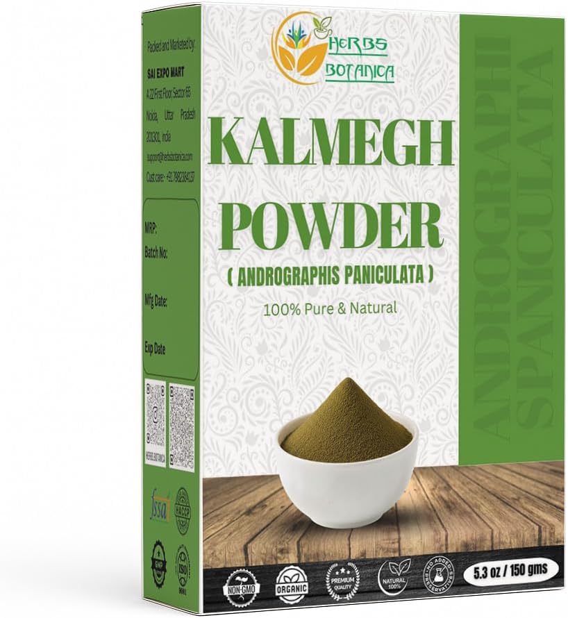 Herbs Botanica Kalmegh Powder 100% Pure Andrographis Paniculata (Green Chiretta Herb) untuk Penggunaan Herbal - Finely Ground Andrographis Powder 5.3 oz Pack