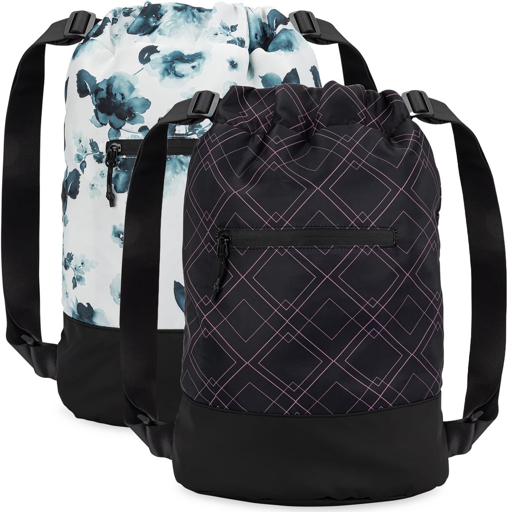 GOMOYO 2- Pack Women 's Floral Plum Drawstring Backpack dengan Adjustable Shoulder Stap, 18 x 14 x 7 inci, Sempurna untuk Gym, Travel, dan Overnights