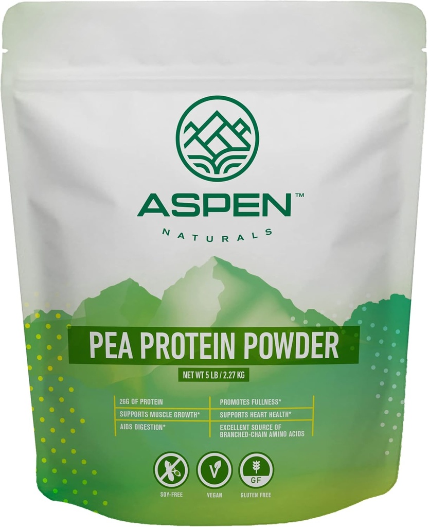 Aspen Aspeal Pea Protein Powder 5 Lb - Perkembangan Otot, Kesaul, Pencerahan & Hati & Dukungan Kesehatan: 124; Tanpa Rasa, Tanaman Based, Soy- Bebas, Non-GMO, Vegan, Keto & Low Carb 124g Protein