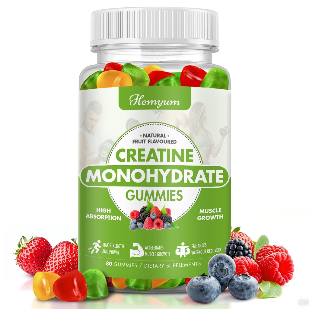 Cretine Monohydrate Gummies - 5g Creatine for Women, Enhanced Muscle Strength, Boost Focus and Endurance, Muscle Builder, L-Taurine + Vitamin B12, Vegan, Gluten- Free 80 Count