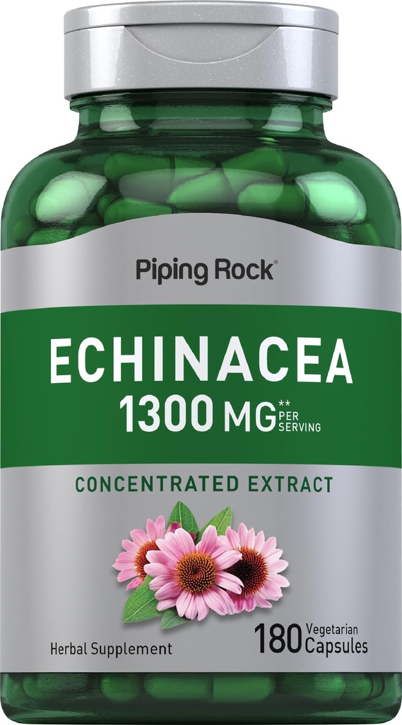 Piping Rock Echinacea Extract Capsules 1300mg 124; 180 Count 124; Herbal Suplemen 12.4; Vegetarian, Gluten Bebas, Non-GMO