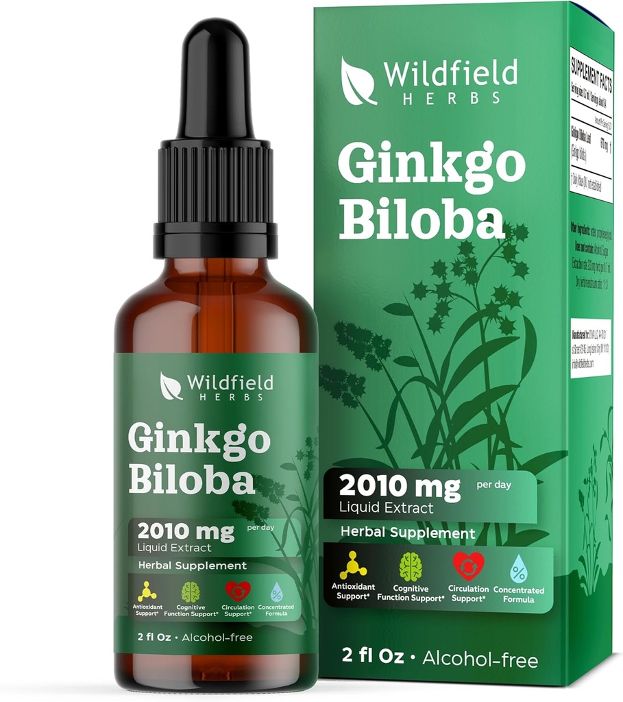 Ginkgo Bisorbs Extract Drops Liquid 2000mg (Ginkgo biloba L.) Herbal Suplement Absorbs Better Than Capsules, 1 Bulan Supply, 84 Servis, Alcohol- Free Tacture - 2 Oz, Paket 1