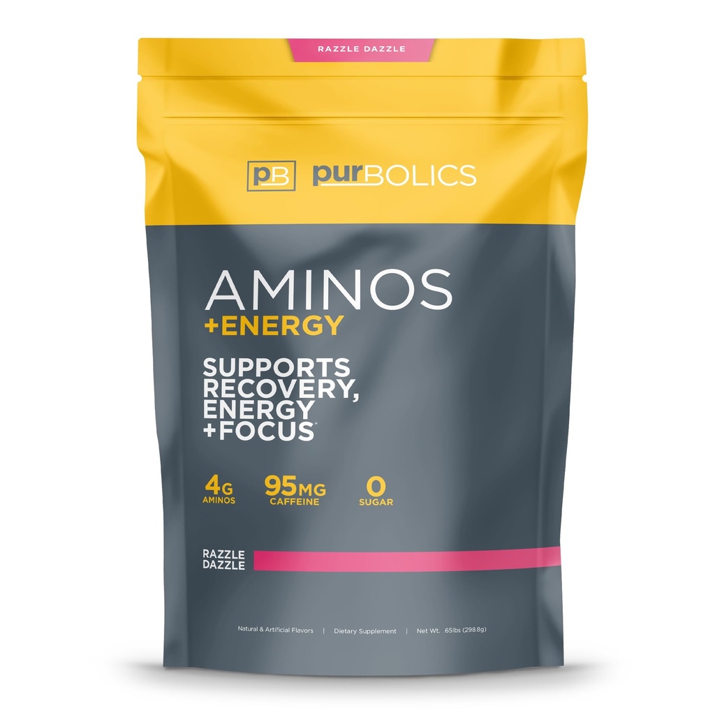 Purbolic Aminos + Energy 124; Support Recovery, Energy & Focus 124; 95mg of Caffeine, 0 Sugar & 60 Servings (Razzle Dazzle)