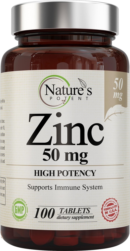 Zinc 50mg [Potensi Tinggi] Tambahan - Sistem Dukungan Imune dari Zinc Natural (Oxide / Citrate) 100 Tablet, Dibuat oleh Kemampuan Alam.