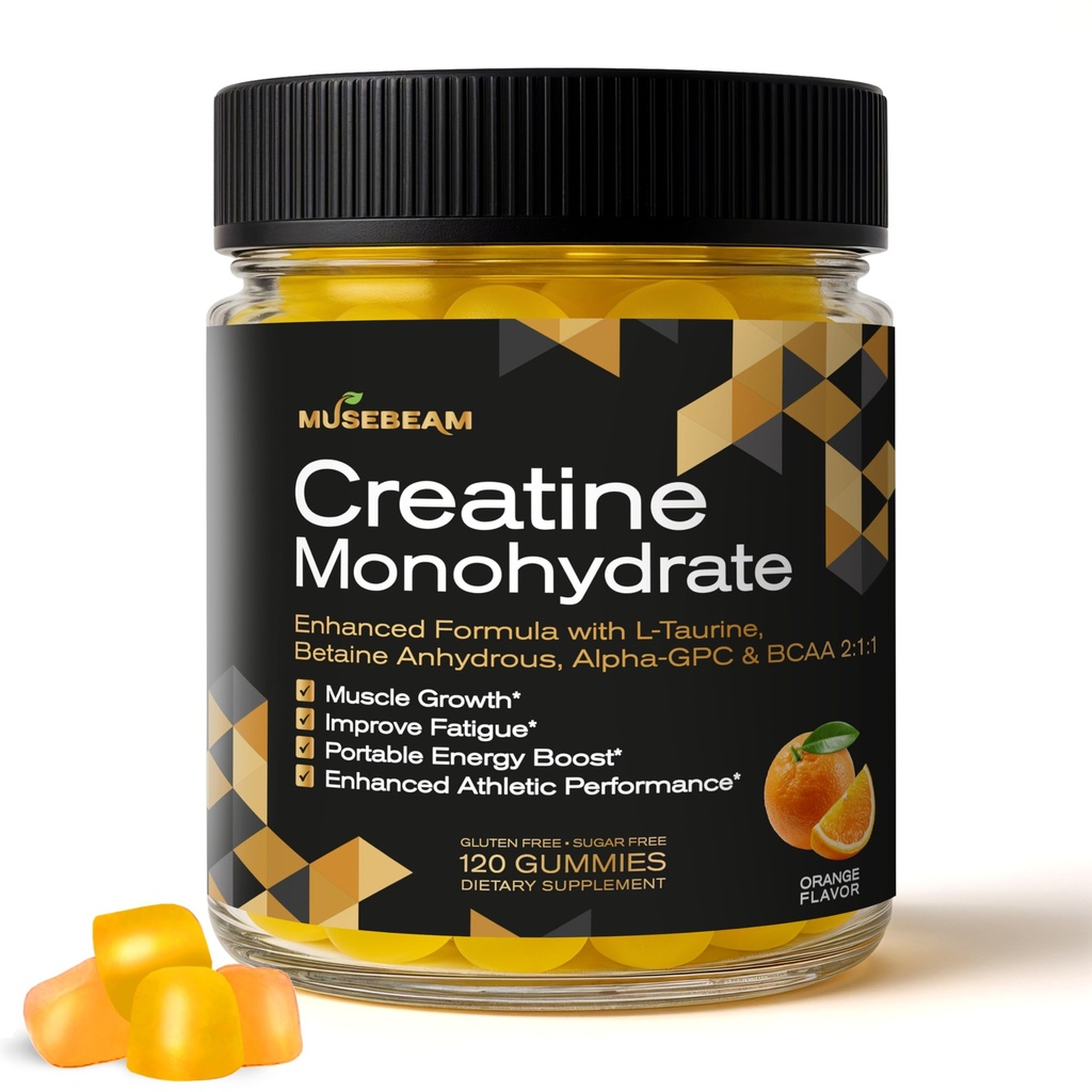Creatine Monohydrate 5000mg Tambahan Gummies - dengan L-Taurine Betaine Antaine Alphaby - GPC BCAA 2: 1 - Sugar- Bebas Gluten Bebas untuk Perempuan Pria