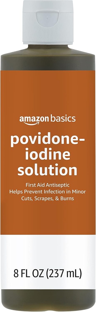 Antiseptik Aid Pertama Basics, 10% Povidone Iodin Solution Aid Antiseptik Pertama, Unflagranted, 8 Fluid Ounces, 1 - Pack (Sebelumnya Solimo)