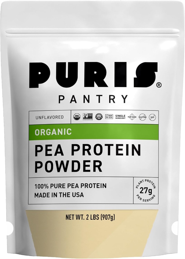 PURIS Powder Organik Pea Protein - USDA Organik Vegan Protin 124; 27g Plant Protein Per Serving 14; Non-GMO GMO Gluten- Free Soy- Free Alag4; Clean Label 124; Smooth Taste 124; aku berurusan dengan Shakes, Smoothies, Baking 124b, 2