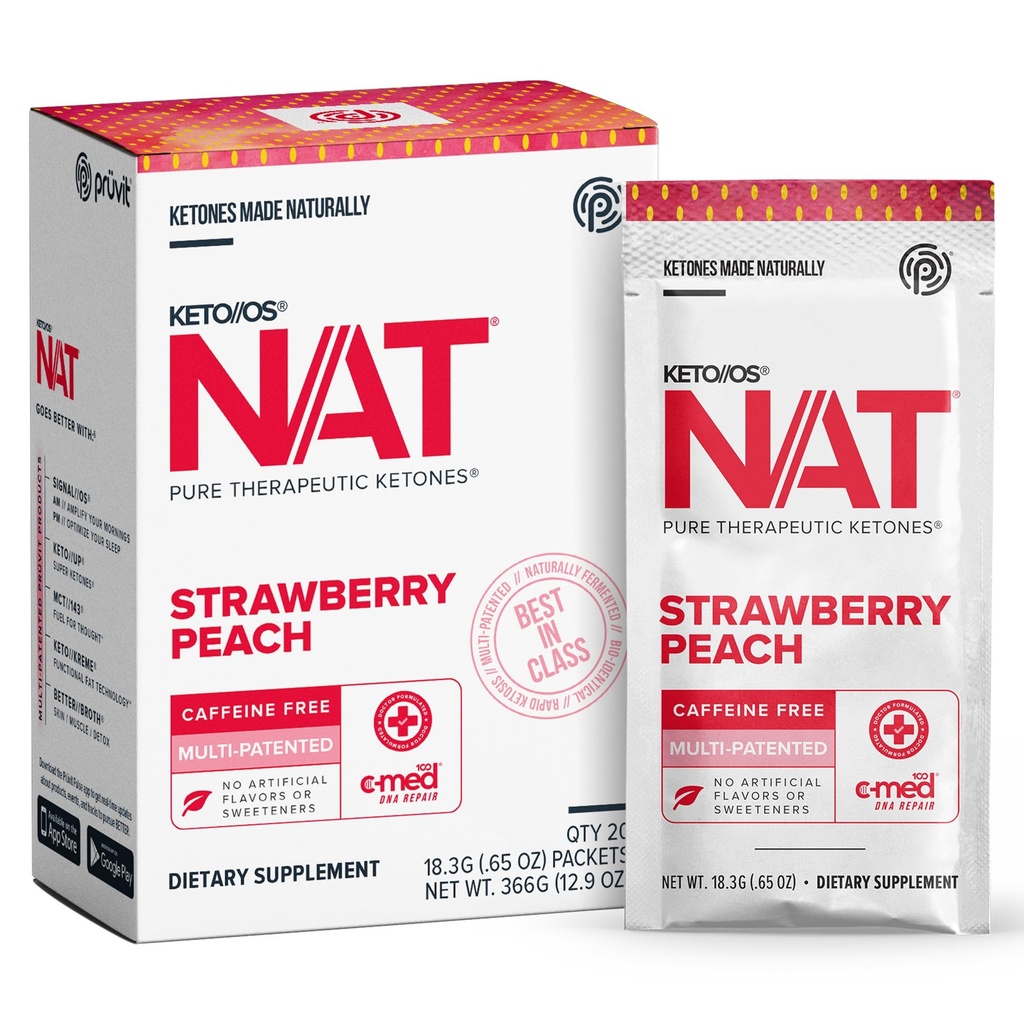 PRlVIT OS NAT Strawberry Peach Keto Suplemen - Caffeine Bebas - untuk Pria dan Wanita (20 Cacah)
