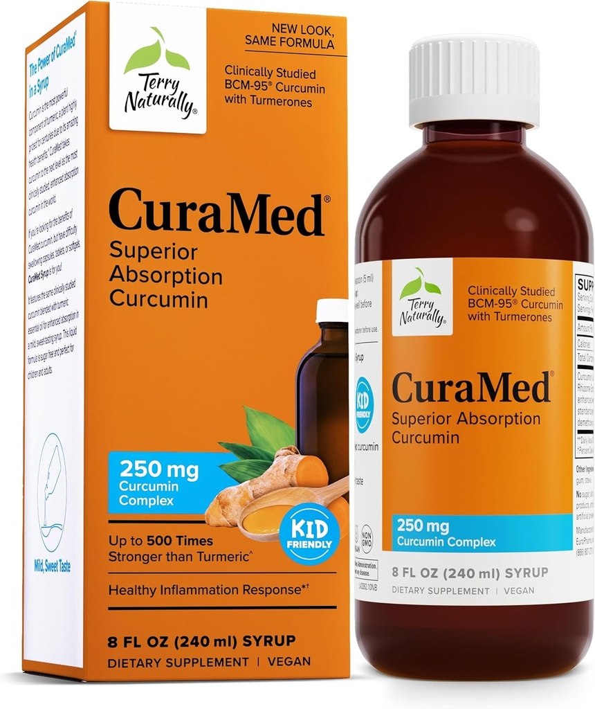 Terry Tentu CuraMed Syrup - Otak & Imune Dukungan Kesehatan - curcumin Absorpsi Formula dengan Turmeric Estial Oil - Gluten- Free & Vegan Supplemen - 8 flf oz