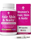 1 Tubuh Skin dan Nails Vitamin dengan Biotin - Perkembangan Rambut untuk Perempuan & Pria dengan 26 Vitamin, Mineral & Herbal Ekstraksi - Rambut Lebih Kuat, Skin & Nails Sehat - 60 Vegan Capsules