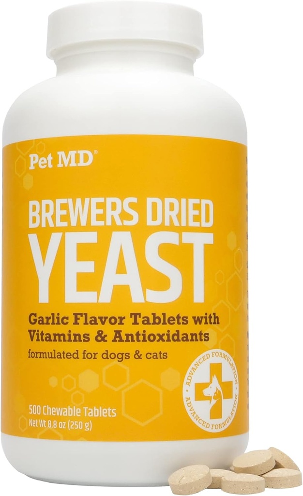 Pet MD Bawang putih & Brewer Yeast for Dogs & Cats - Bawang putih dan Yeast Plus Antioksidan - Brewer 's Yeast Tablet untuk Anjing & Kucing - Vitamin B 1 & Vitamin C - 500