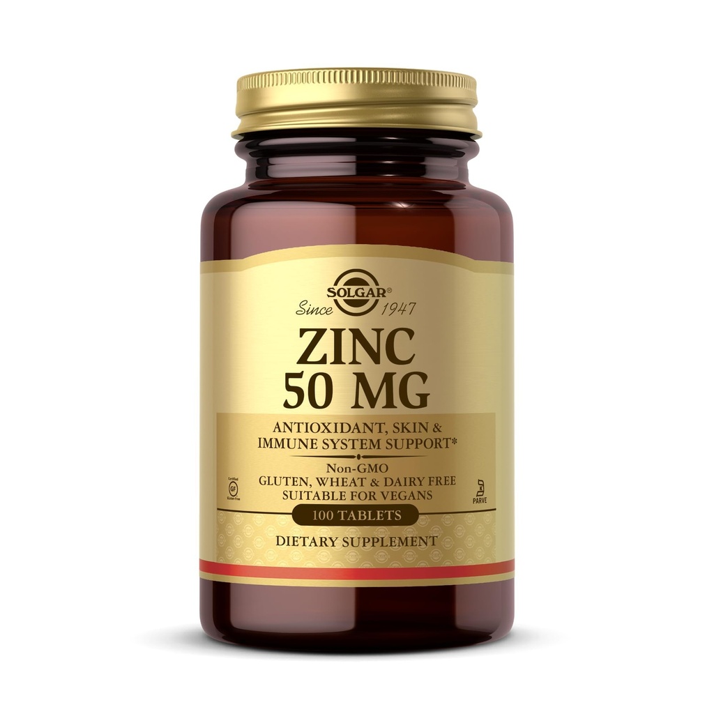 Solgar Zinc 50 mg, 100 Tablet - Zinc for Healthy Skin, Taste & Vision - Ammune System & Antioksidant Dukungan - Mendukung Formasi Sel & DNA - Non GMO, Vegan, Gluten Free - 100 Pelayan