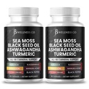 Sea Moss Black Seed Oil Ashwagandha Turmeric Bladdercrack Burdock - dengan Manuka, Honey Dandelion, ACV Black Pepper Gluten Free- 120 Count