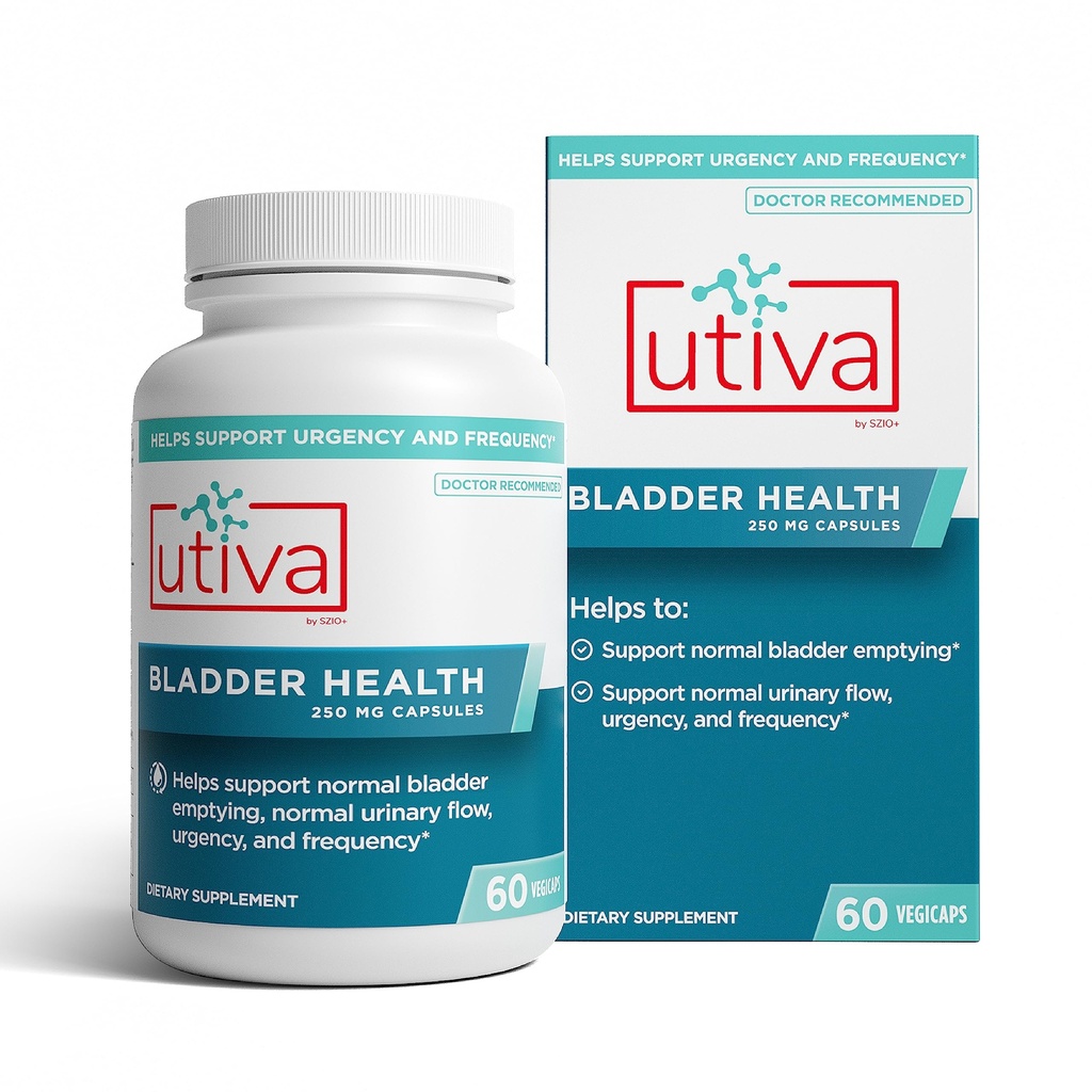 Szio + Utiva Bladder Health - Control Suplemen Overactive Bladder dan Lower Urinary Tract Health - Secara klinis Proven untuk Mengurangi Frekuensi dan Keadaan Darurat - 60 Kapsul
