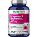 NusaPure Echinacea Goldenseal 200mg, (Ekstrak 10: 1, Sama dengan 2,000mg), 200mg, (Ekstrak 4: 1, sama dengan 800mg) - 2800mg 300 Veggie Caps (Vegetarian, Non-GMO, Vegan)