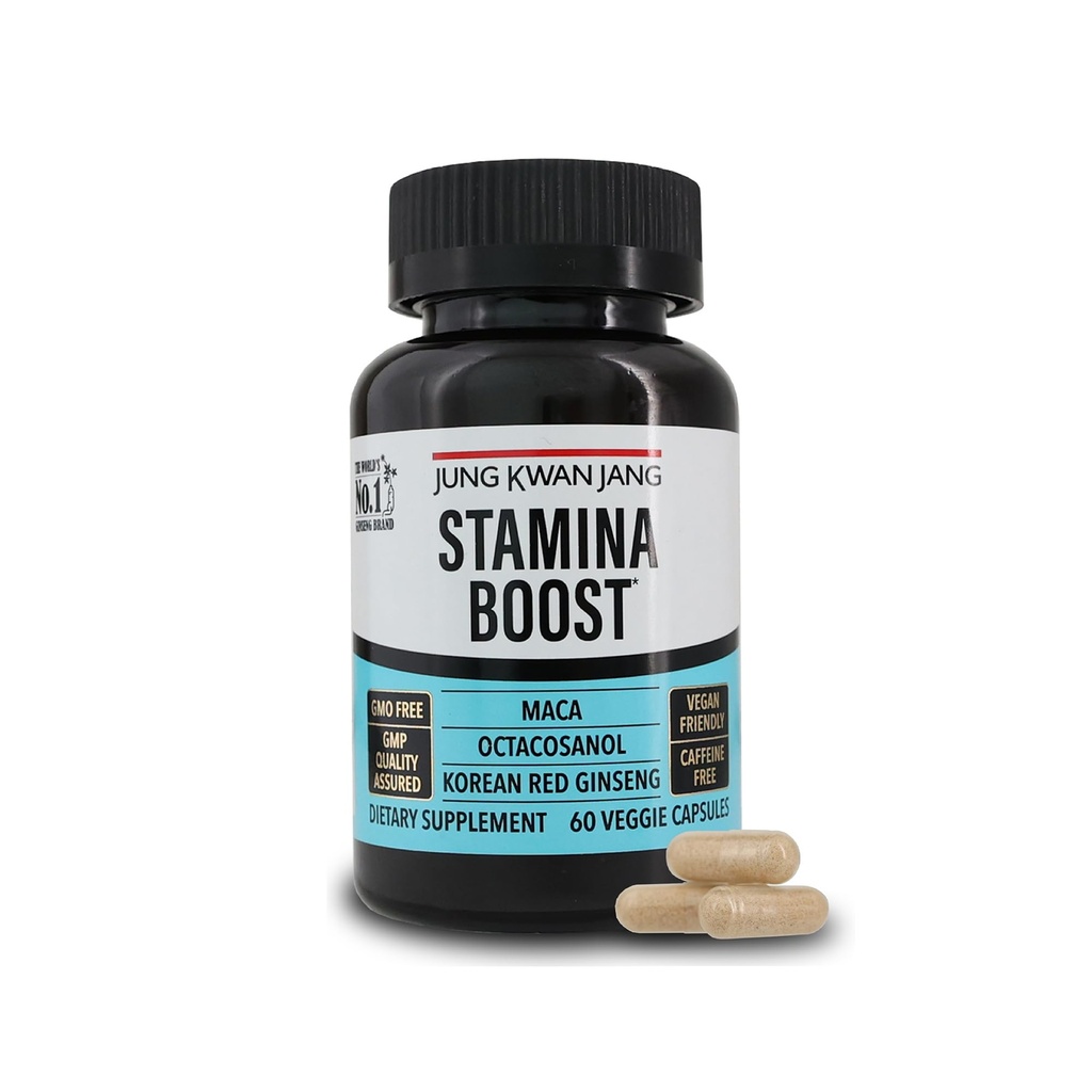 JungKwanJang Men 's Stamina Boost dengan Korea Red Ginseng, Maca, dan Octacosanol untuk Suplemen Kesehatan dan Energi Pria, 60 Katup