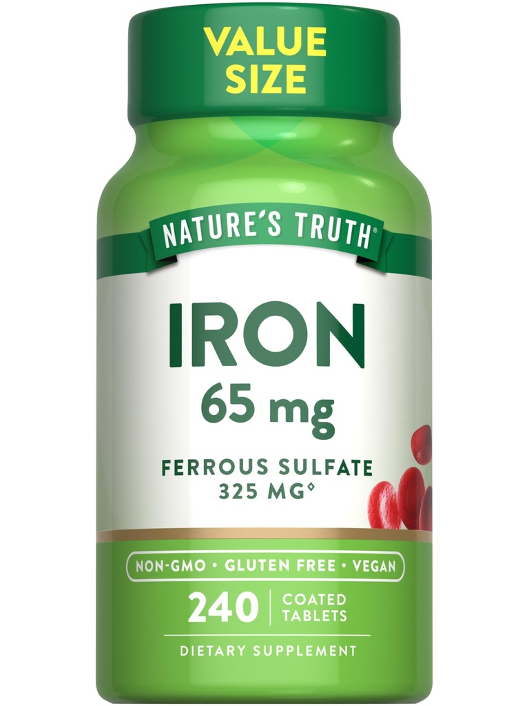 Nature 's Truth Iron Tablet 65mg 124; 240 Count 124; 325mg Ferrous Sulfate 124; Vegan, Non-GMO & Gluten Free Suplemen
