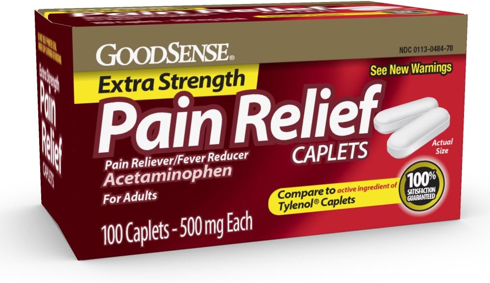 GoodSense Ekstra Kekuatan Relief-Acetaminophen Caplets 500 mg-Headache, Muscle Ache, Arthritis Relief, 100 Count