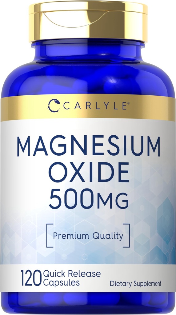 Carlyle Magnesium Oxide 500mg 124; 120 Capsules 14; Premium Quality 14; Non-GMO dan Gluten Free Suplemen