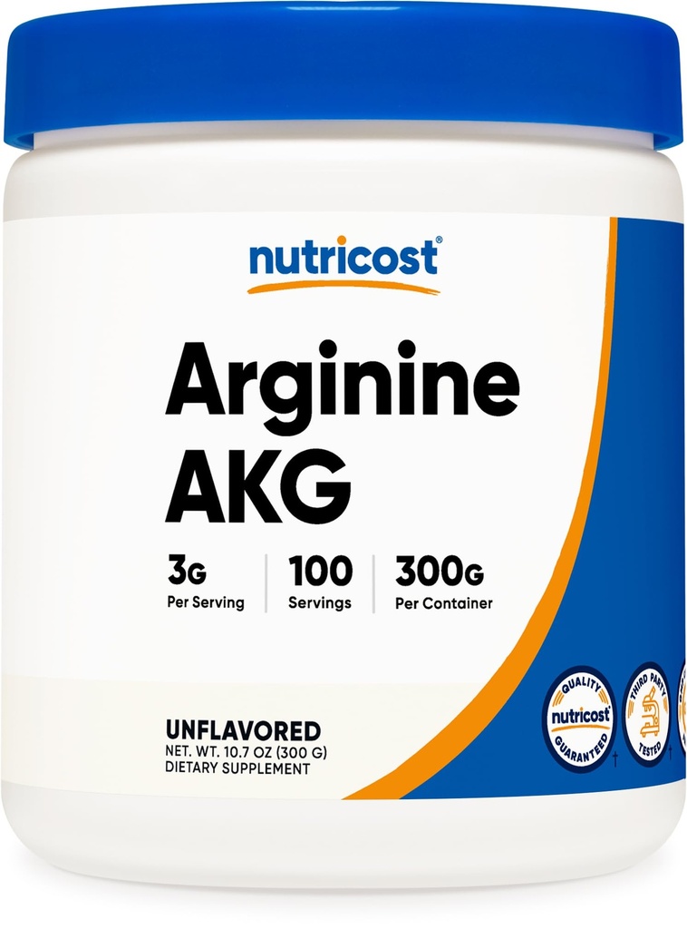 Nutricost Arginine AKG Powder 300 Grams (AAKG) - 3G Per Serving & 100 Serving - Murni Arginine Alpha Ketoglutarat