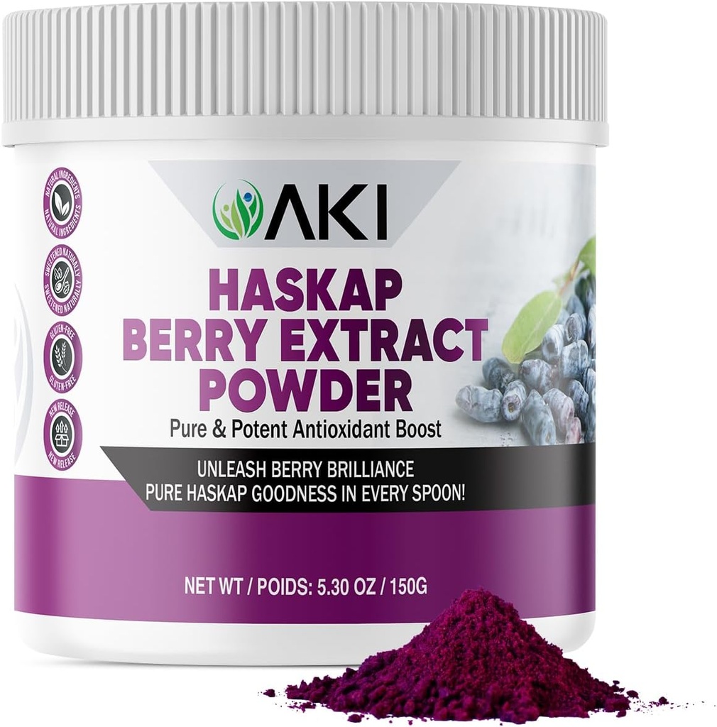 AKI Haskap Berry Extract Powder - Rich in Antioksidants, Vitamin- C & Polyphenols - Diekstrak dari Berry Quality Diried - Tidak Ada Ditambahkan Artificial Flavors & mewarnai - Boosts Tingkat Energi (5.30Oz / 150g)