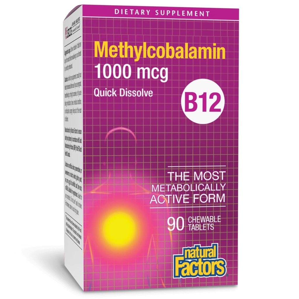 Faktor Natural, Vitamin B12 Methylcobalamin 1000 mcg, Dukungan bagi Kesehatan Energi dan Kebal, Vegetarian, Gluten Bebas, 90 tablet (90 porsi)