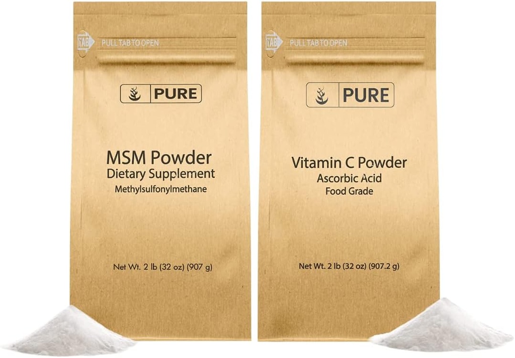 PURE ORIGINAL INGREDIENTS Vitamin C Powder & Methylsulfonymetana MSM Powder Bundle, (2 lb) Selalu Murni, Suplemen Dietary