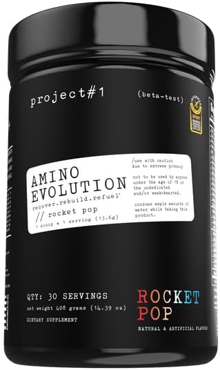 Proyek # 1 AminoEvation: Dukungan Otot & Pemulihan - BCAAs, EAAS, Electrolite & Keto Friendly Energy Boost - Powder Pre & Post Workout untuk Pria & Women - RocketPop Flavor - 30 Servis