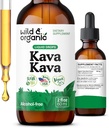 Wild & Organic Kava Kava Tacture 400 mg - Mood Dukung Suplemen - Calming Root Extract Liquid Drops - 2- Month Suply - Vegan, Sugar & Alcohol- Free Drops - 2 fl oz