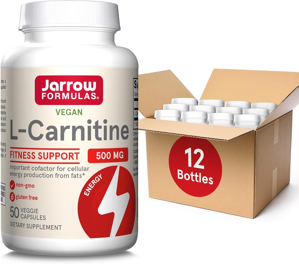 Jarrow Formulas L- Carnitine 500 mg, Dietary Supplement, Dukungan untuk Produksi Energi Sel, 50 Veggie Capsules, 50 Hari Supply Daily (Paket 12)