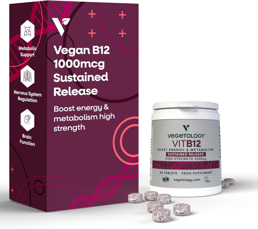 Suplemen Vitamin B12 - Vegan B12 Vitamin for Energy Support - VIT B12 Vitamin For All Ages - Vitamin B12 1000 Mcg (60 Tab)