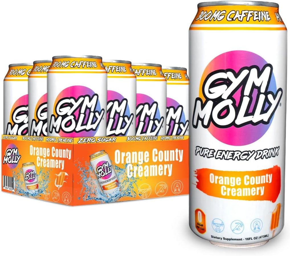 Gym Molly Orange County Creamery Energy Drink Cans 124; Zero Sugar 12.4; Hydro Creatine 124; Vegan BCas 124; B Vitamin 124z (Paket 12)